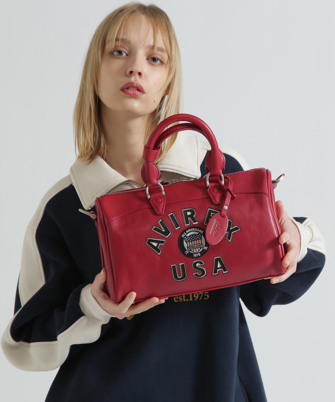 VARSITY LEATHER MINI DUFFLE BAG/バーシティーミニダッフルバッグ
