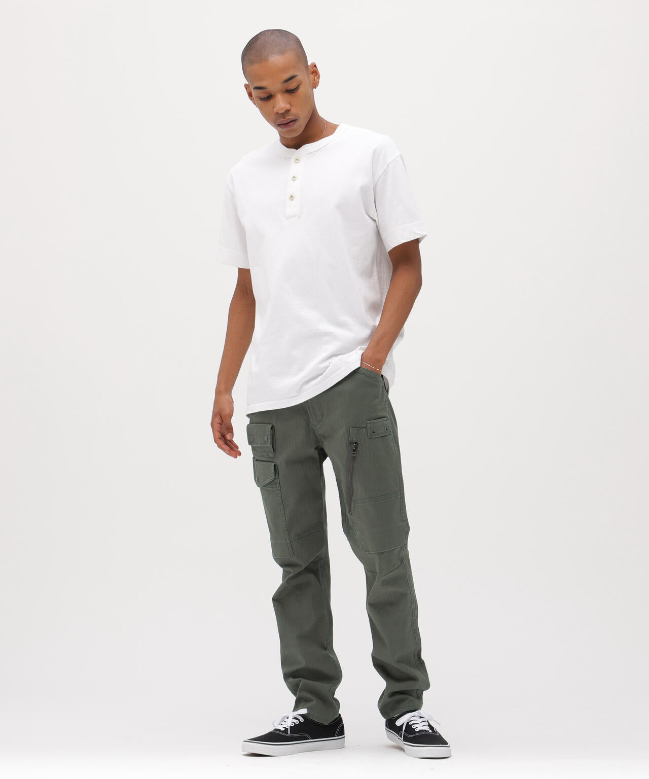 STRETCH HERRINGBONE CARGO PANTS