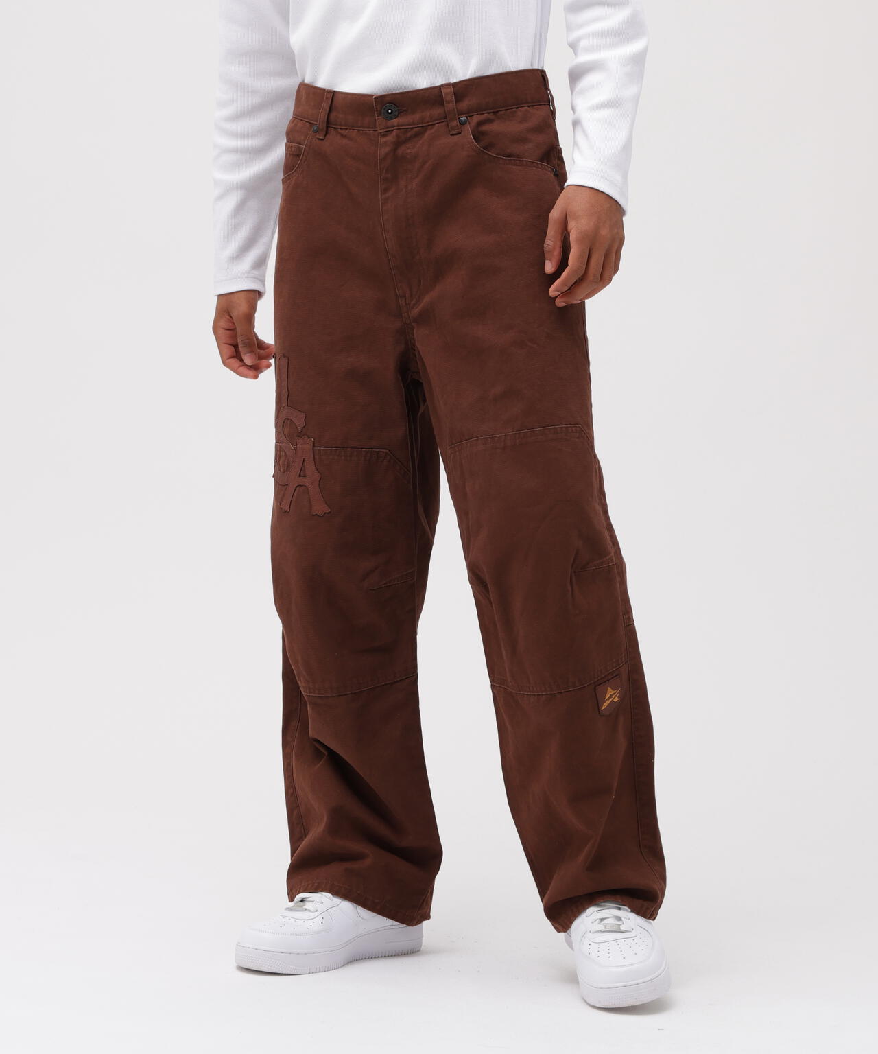 LEATHER PATCH DUCK DOUBLE KNEE PANTS