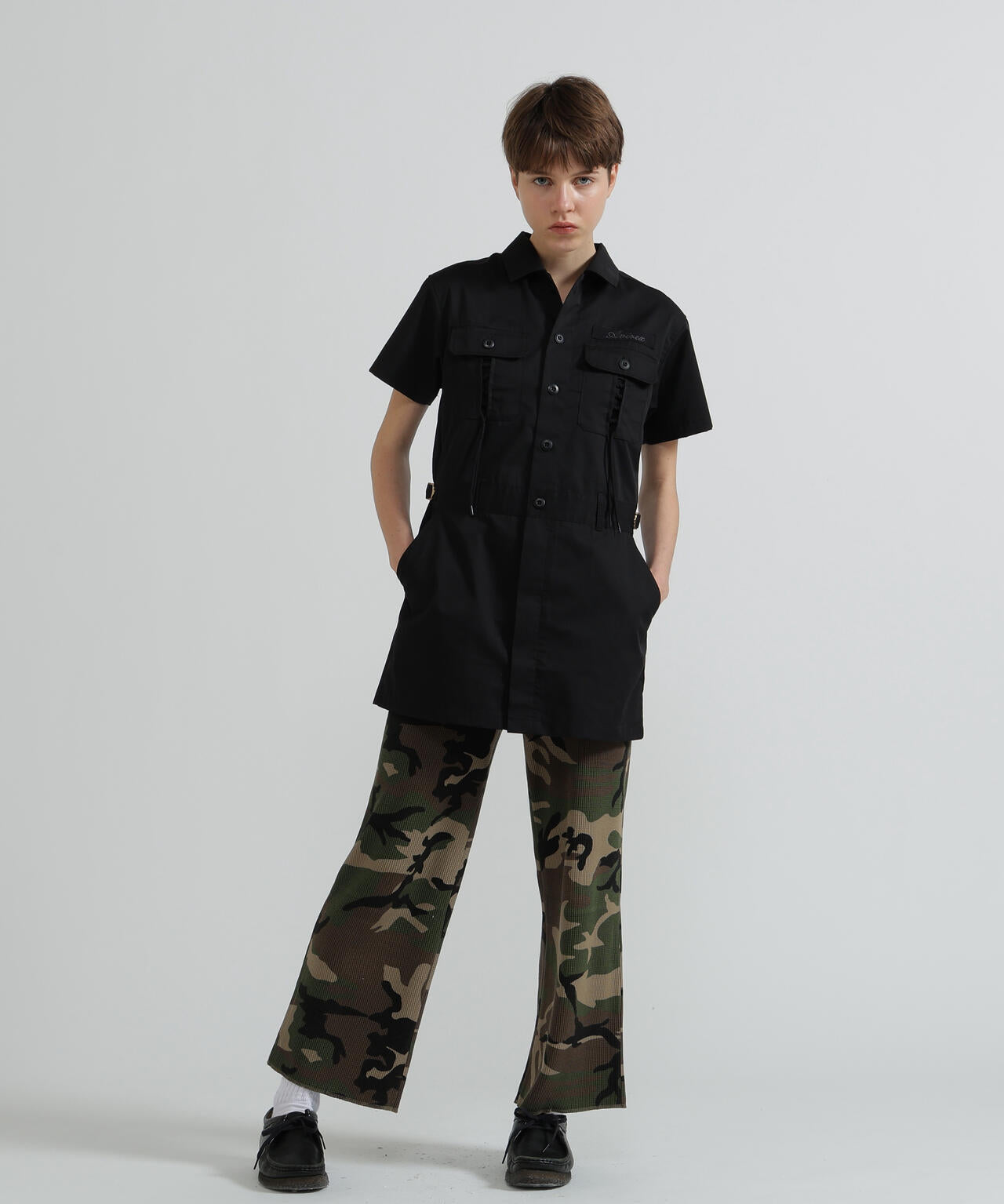 SHORT-SLEEVE MILITARY MINI SHIRT DRESS