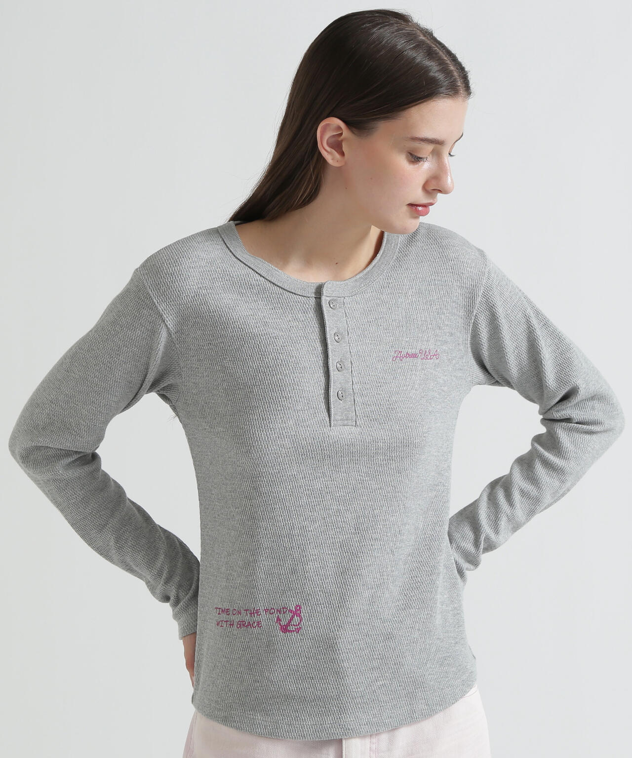《WOMAN》HONEYCOMB WAFFLE HENLEY