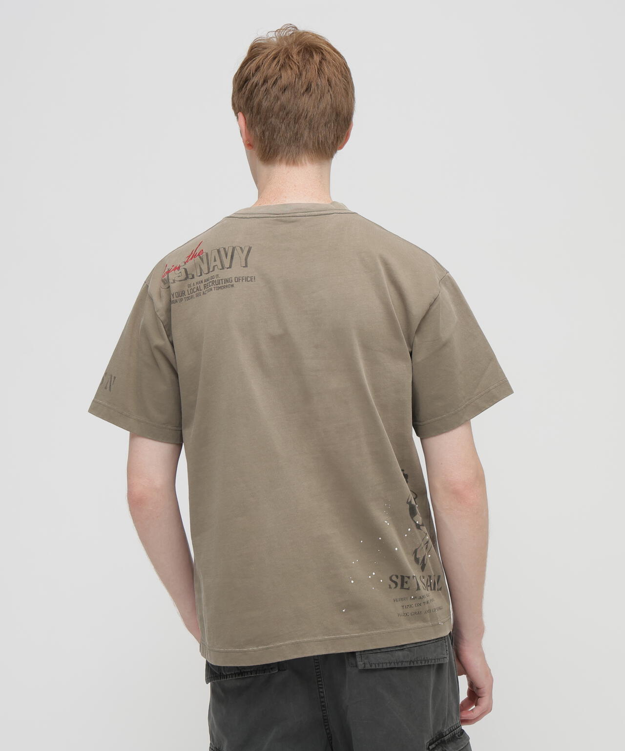 AGED-LOOK S/S NAVY STENCIL T-SHIRT