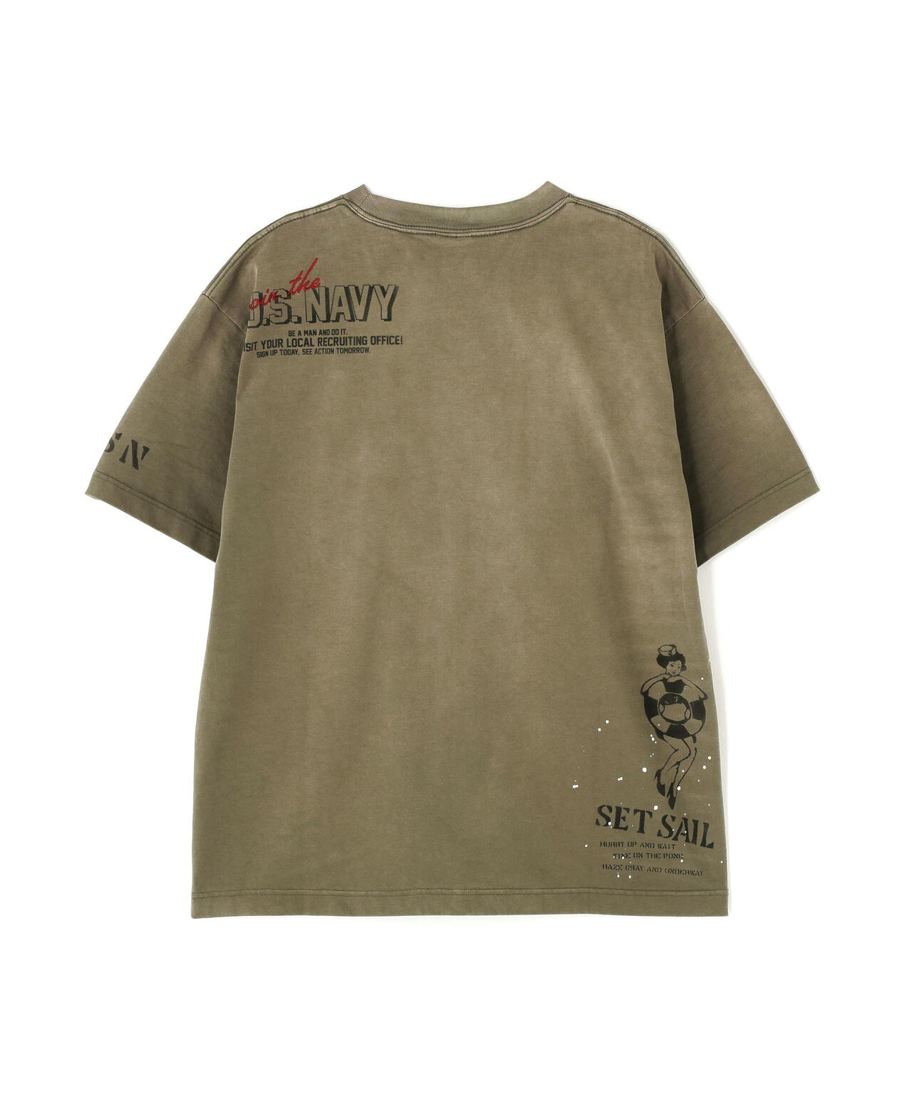 AGED-LOOK S/S NAVY STENCIL T-SHIRT