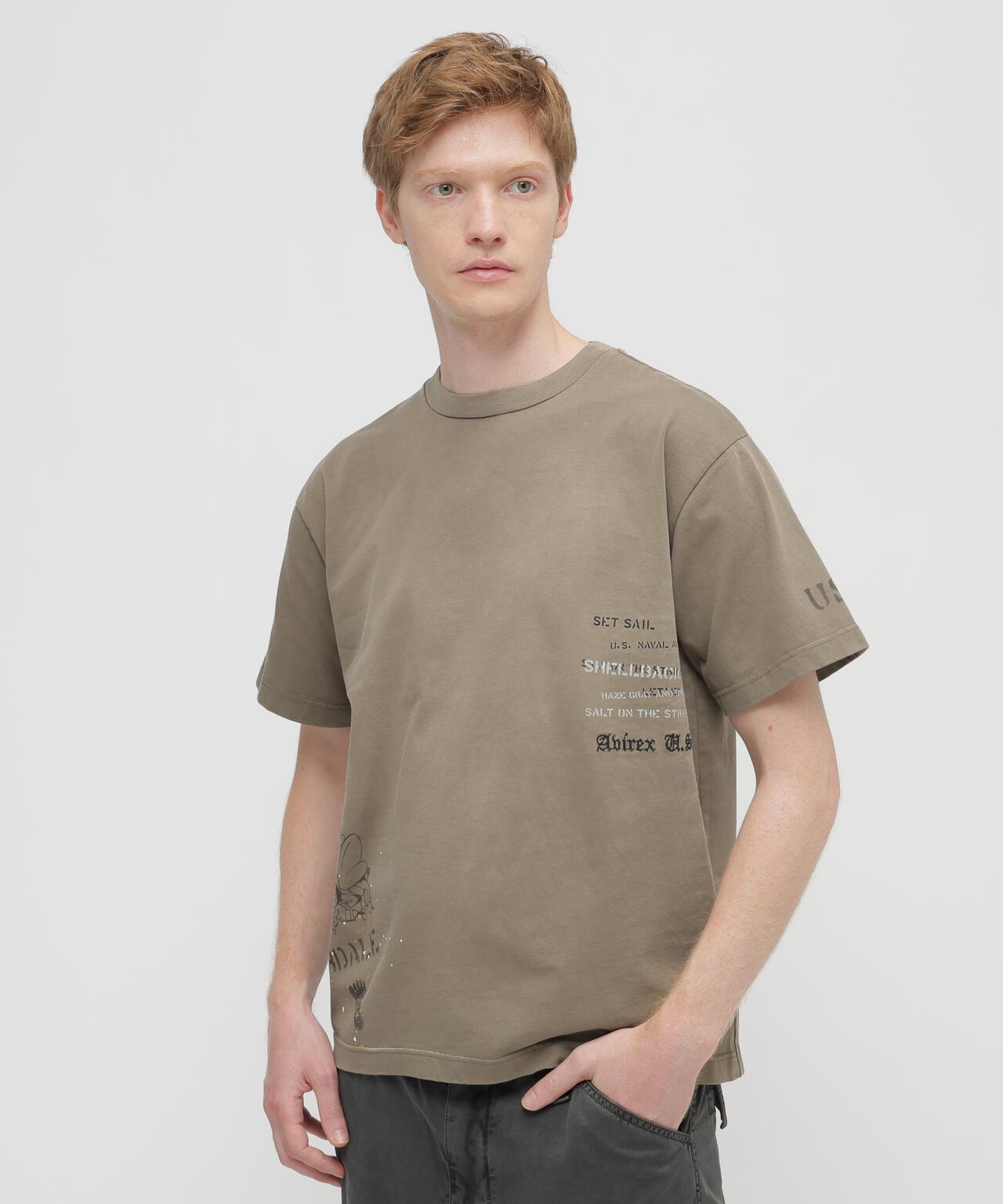 AGED-LOOK S/S NAVY STENCIL T-SHIRT