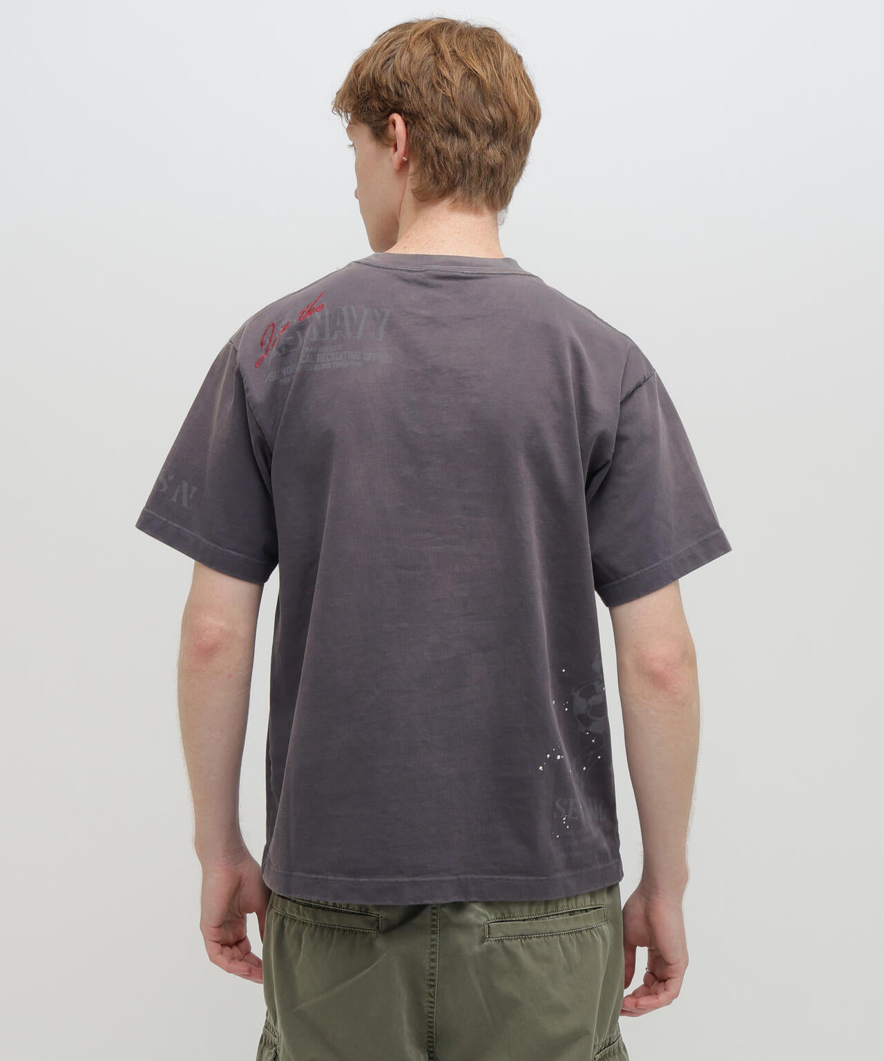 AGED-LOOK S/S NAVY STENCIL T-SHIRT