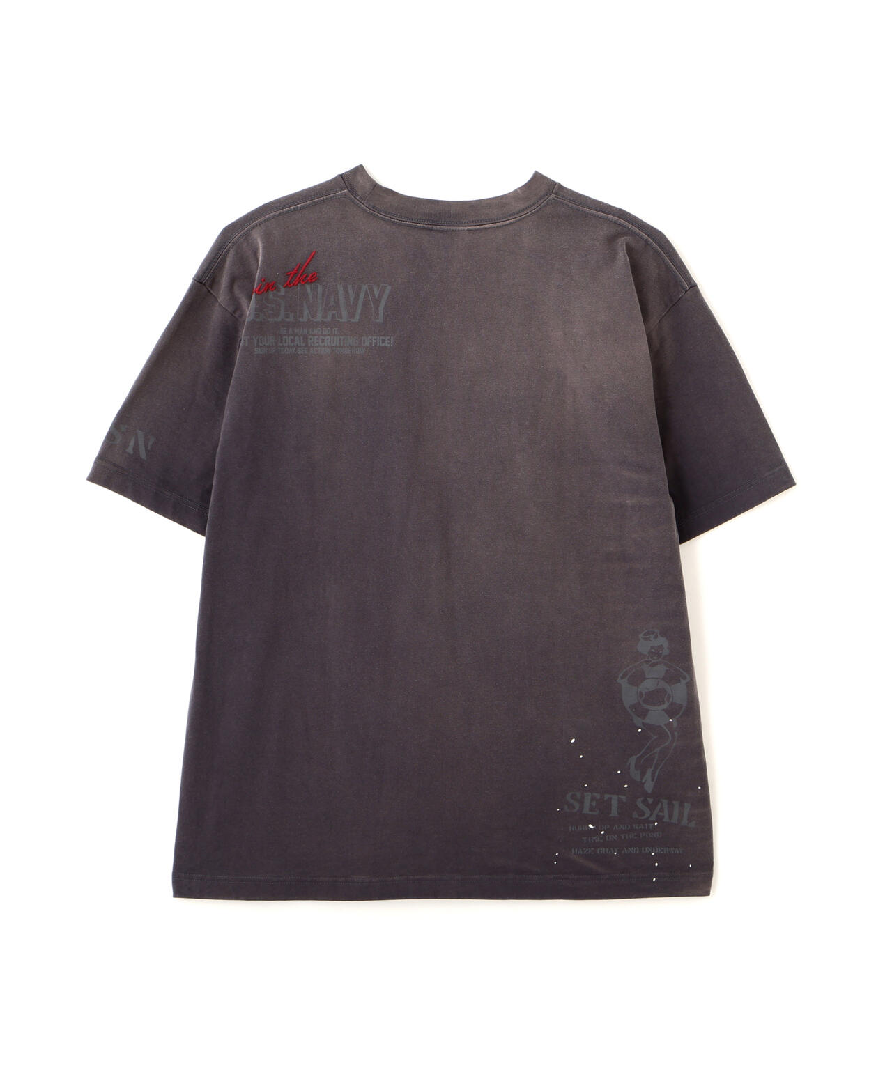 AGED-LOOK S/S NAVY STENCIL T-SHIRT