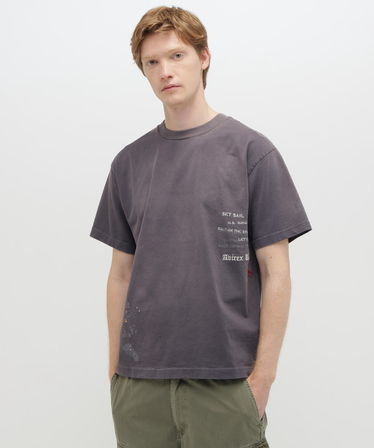 AGED-LOOK S/S NAVY STENCIL T-SHIRT