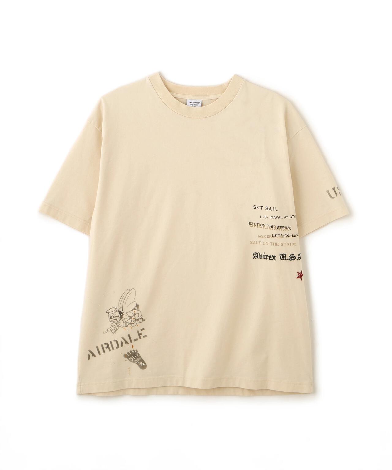 AGED-LOOK S/S NAVY STENCIL T-SHIRT