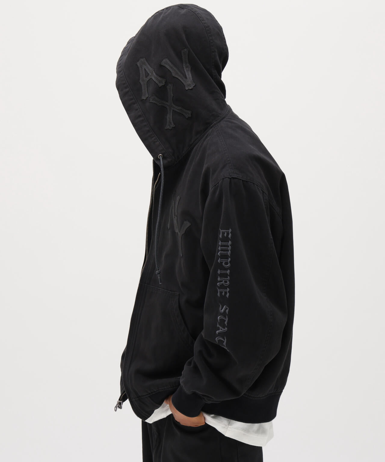 LEATHER PATCH DUCK HOOD JACKET