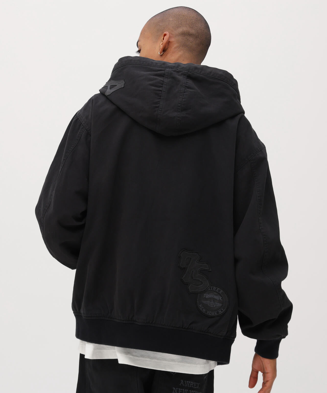 LEATHER PATCH DUCK HOOD JACKET