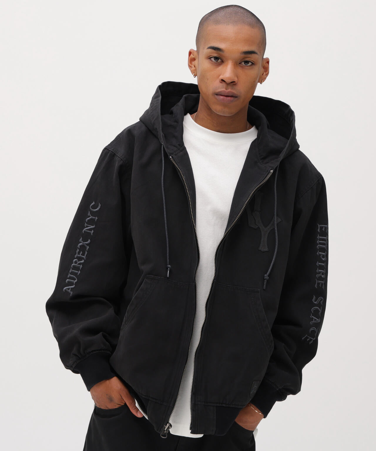 LEATHER PATCH DUCK HOOD JACKET