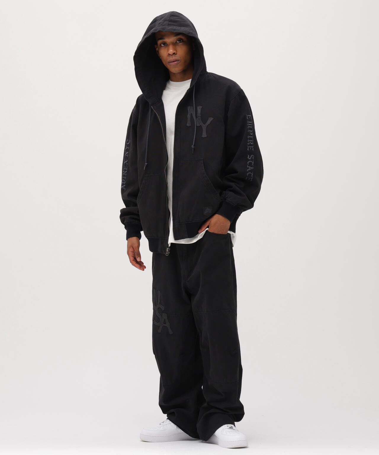 LEATHER PATCH DUCK HOOD JACKET