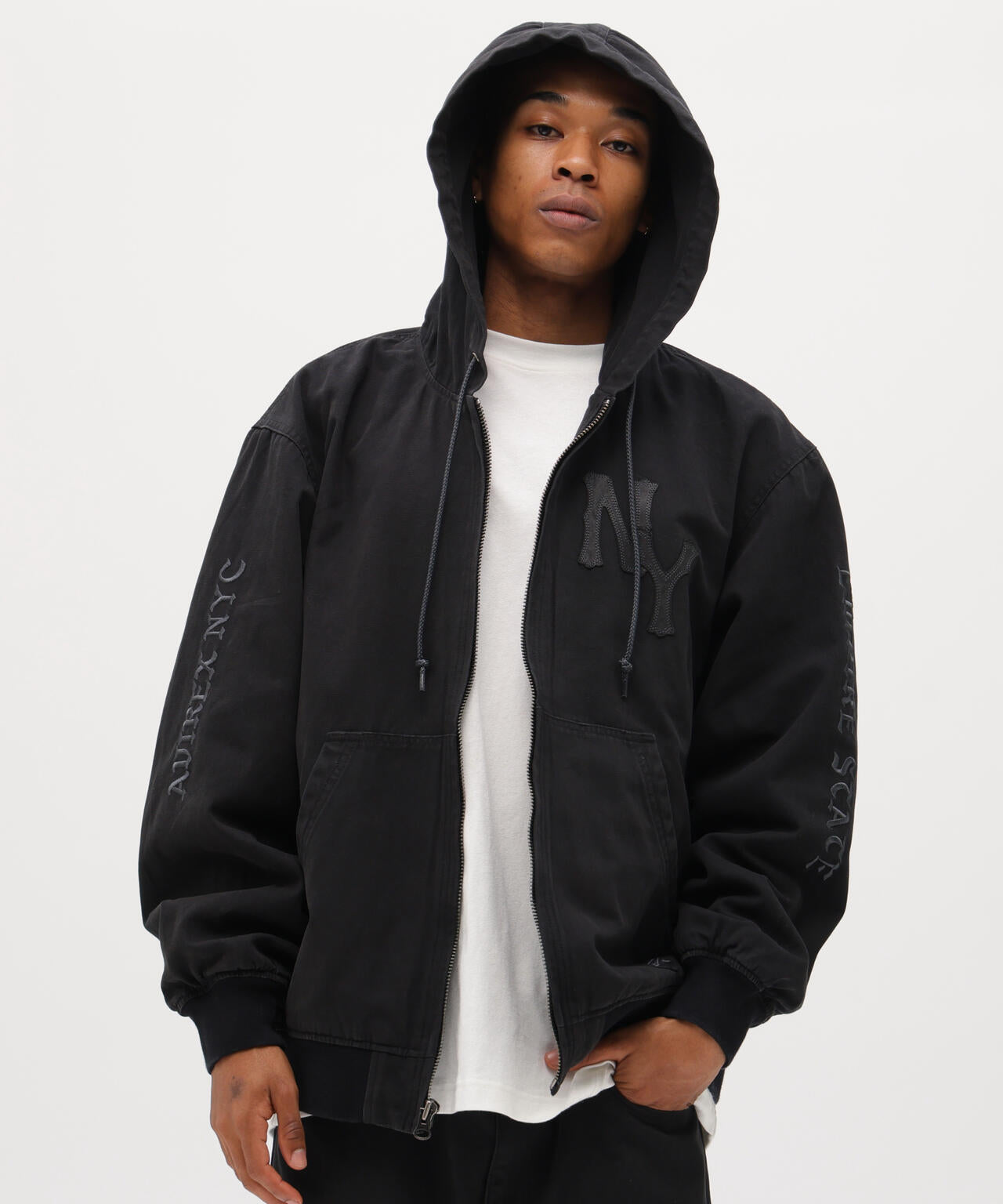 LEATHER PATCH DUCK HOOD JACKET