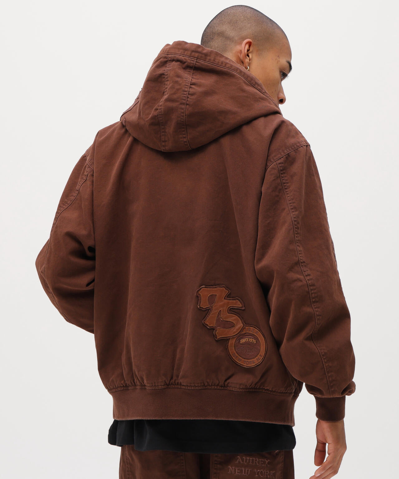 LEATHER PATCH DUCK HOOD JACKET