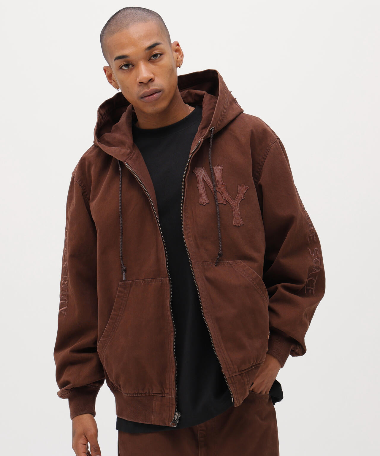LEATHER PATCH DUCK HOOD JACKET