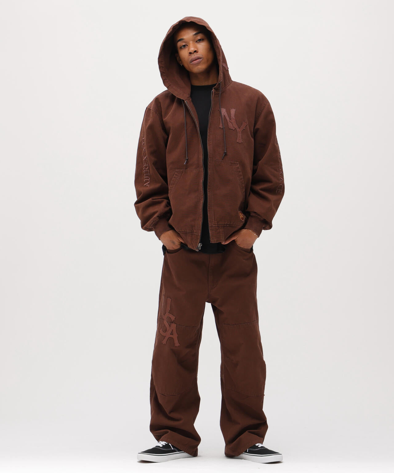 LEATHER PATCH DUCK HOOD JACKET