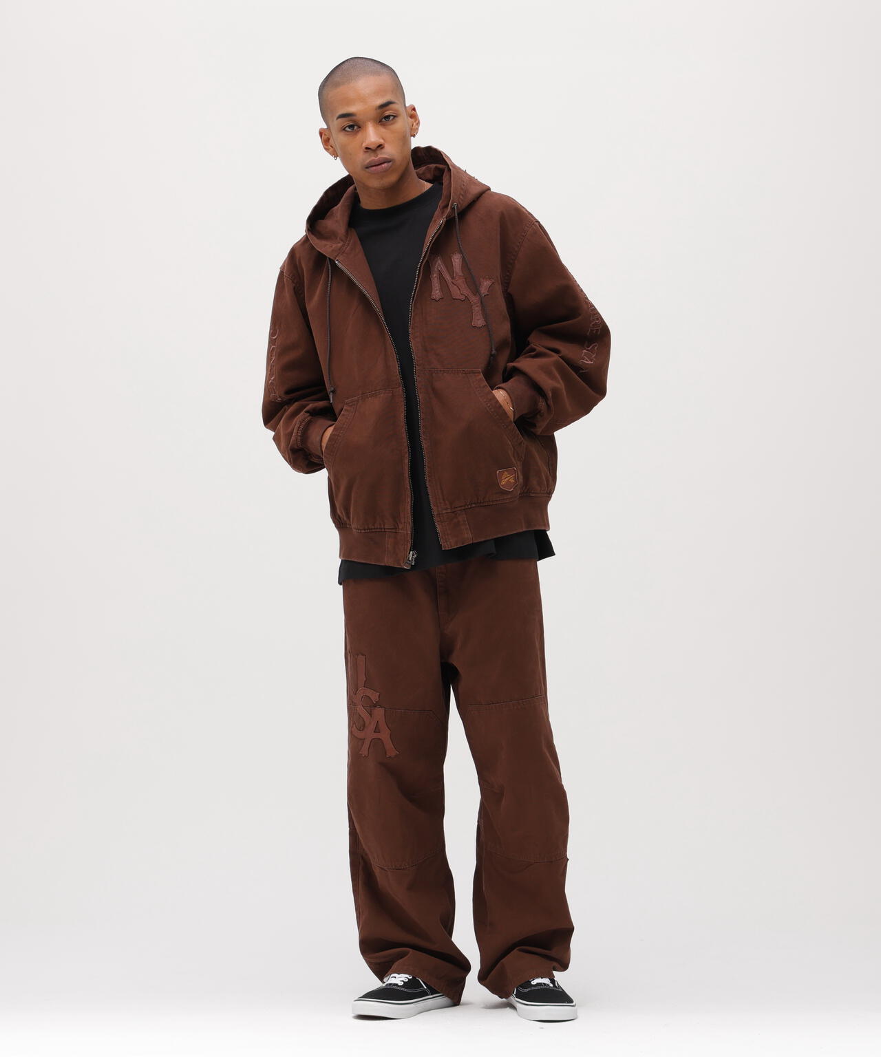 LEATHER PATCH DUCK HOOD JACKET