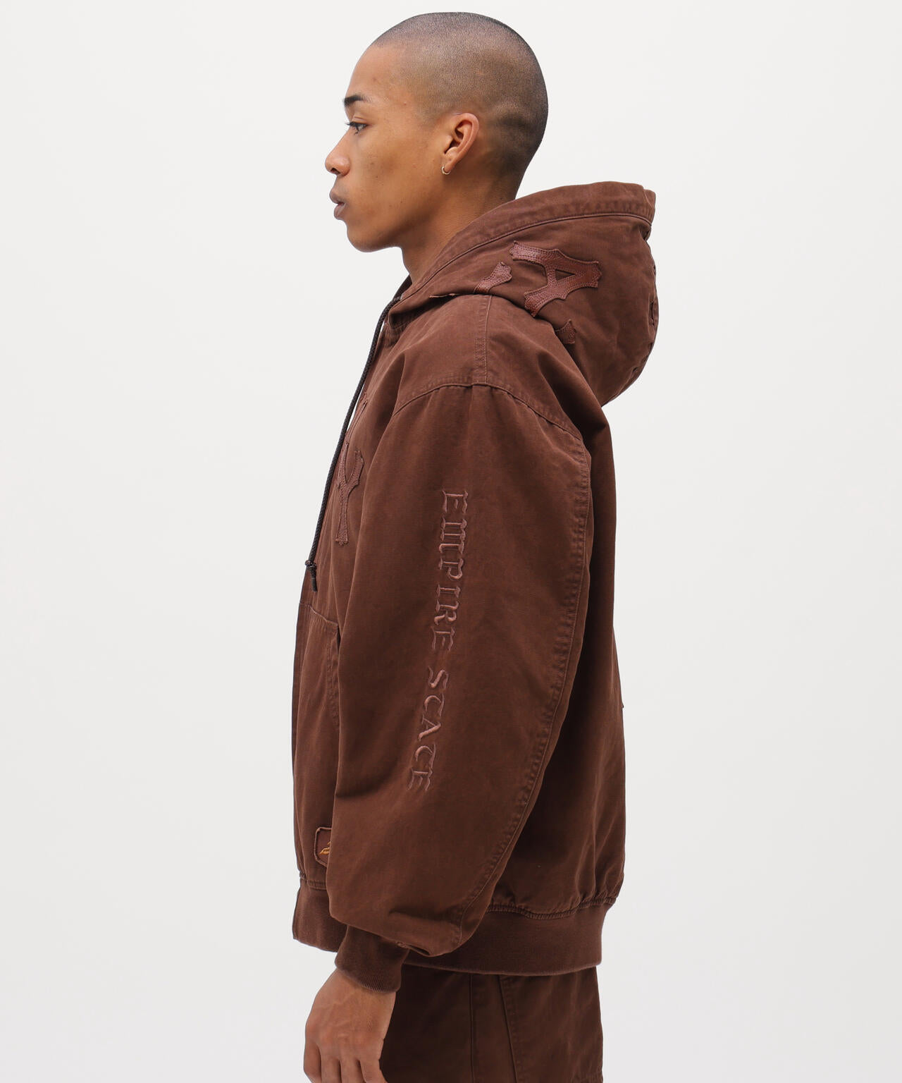 LEATHER PATCH DUCK HOOD JACKET