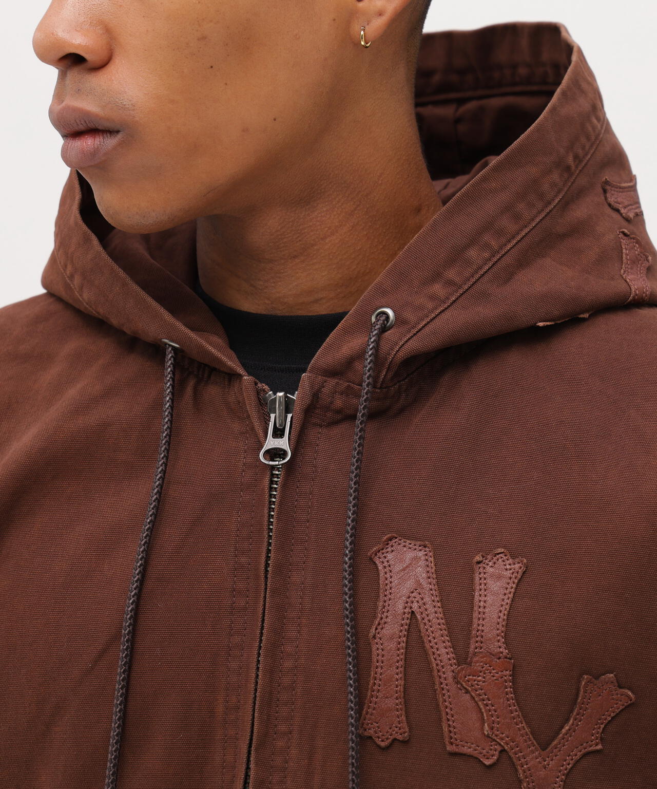 LEATHER PATCH DUCK HOOD JACKET
