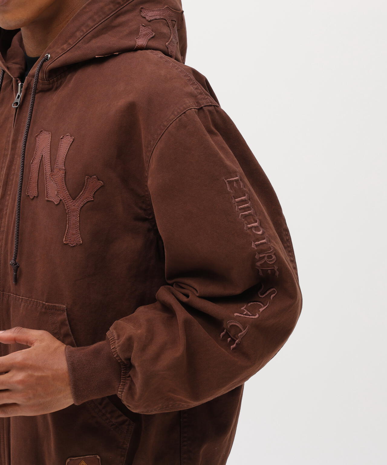 LEATHER PATCH DUCK HOOD JACKET