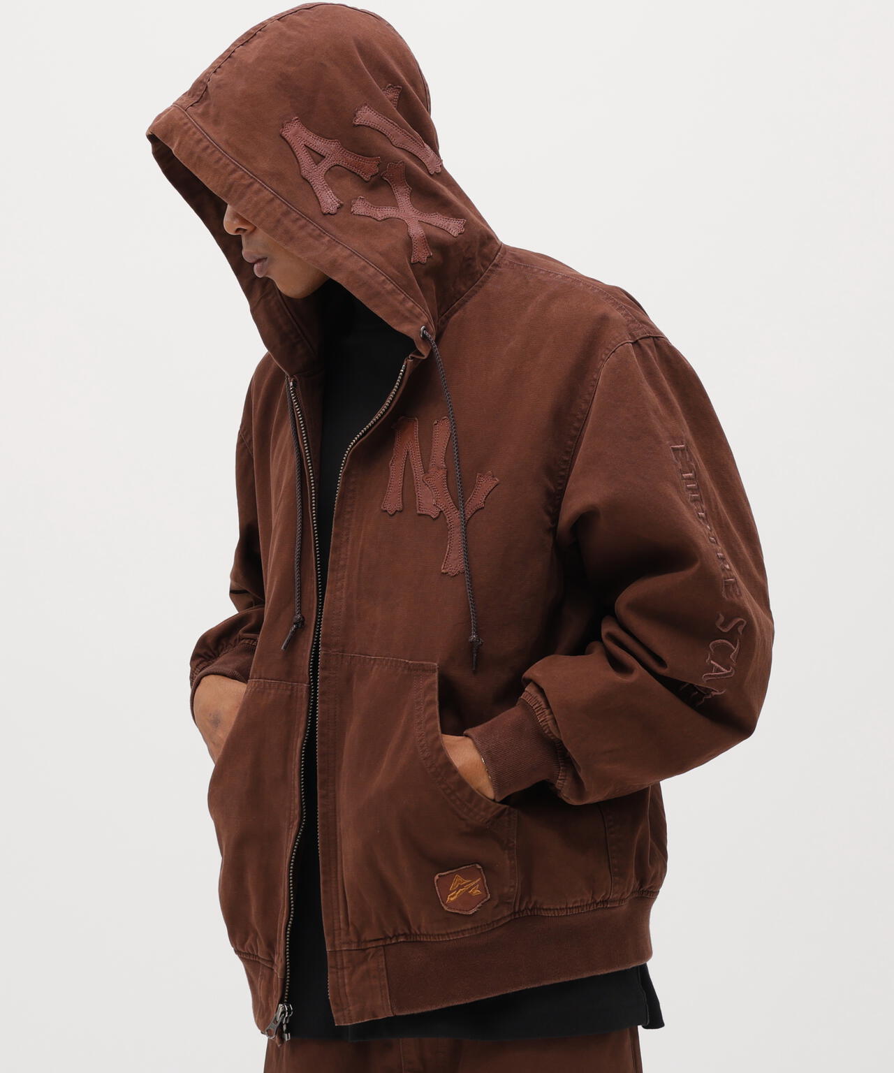 LEATHER PATCH DUCK HOOD JACKET