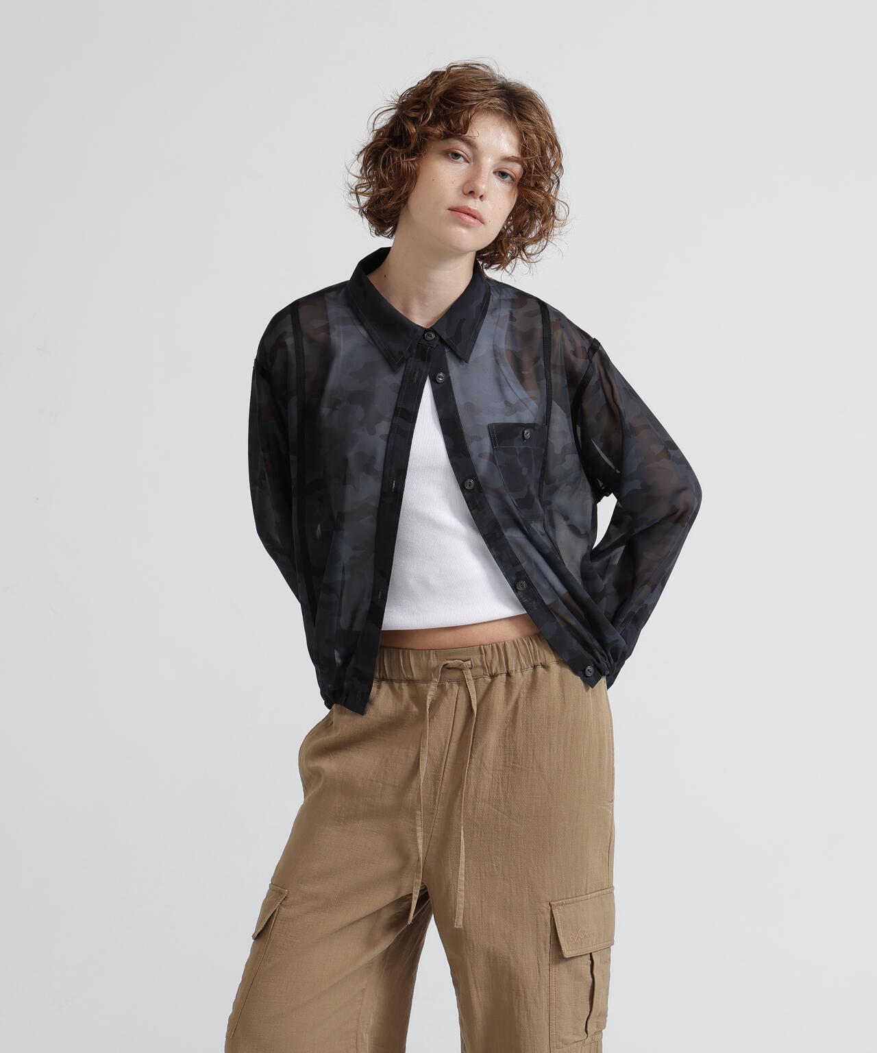 《直営店限定》CAMO PRINT SHEER SHIRT