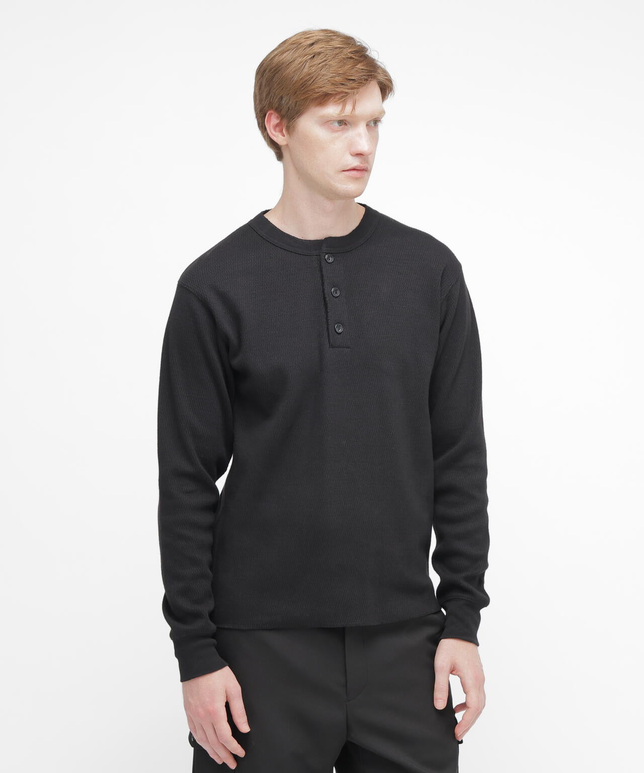 HONEYCOMB WAFFLE L/S HENRY NECK T-SHIRT