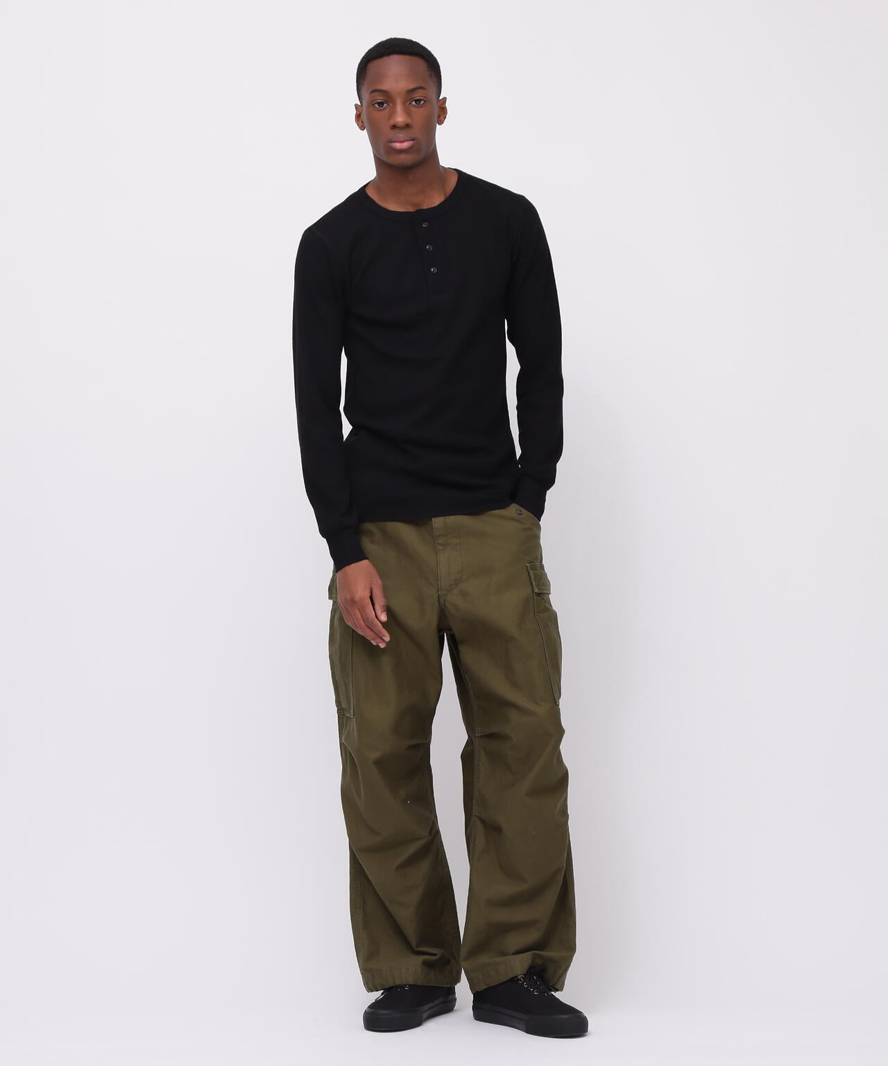 《DAILY/デイリー》L/S THERMAL HENLEY NECK T-SHIRT
