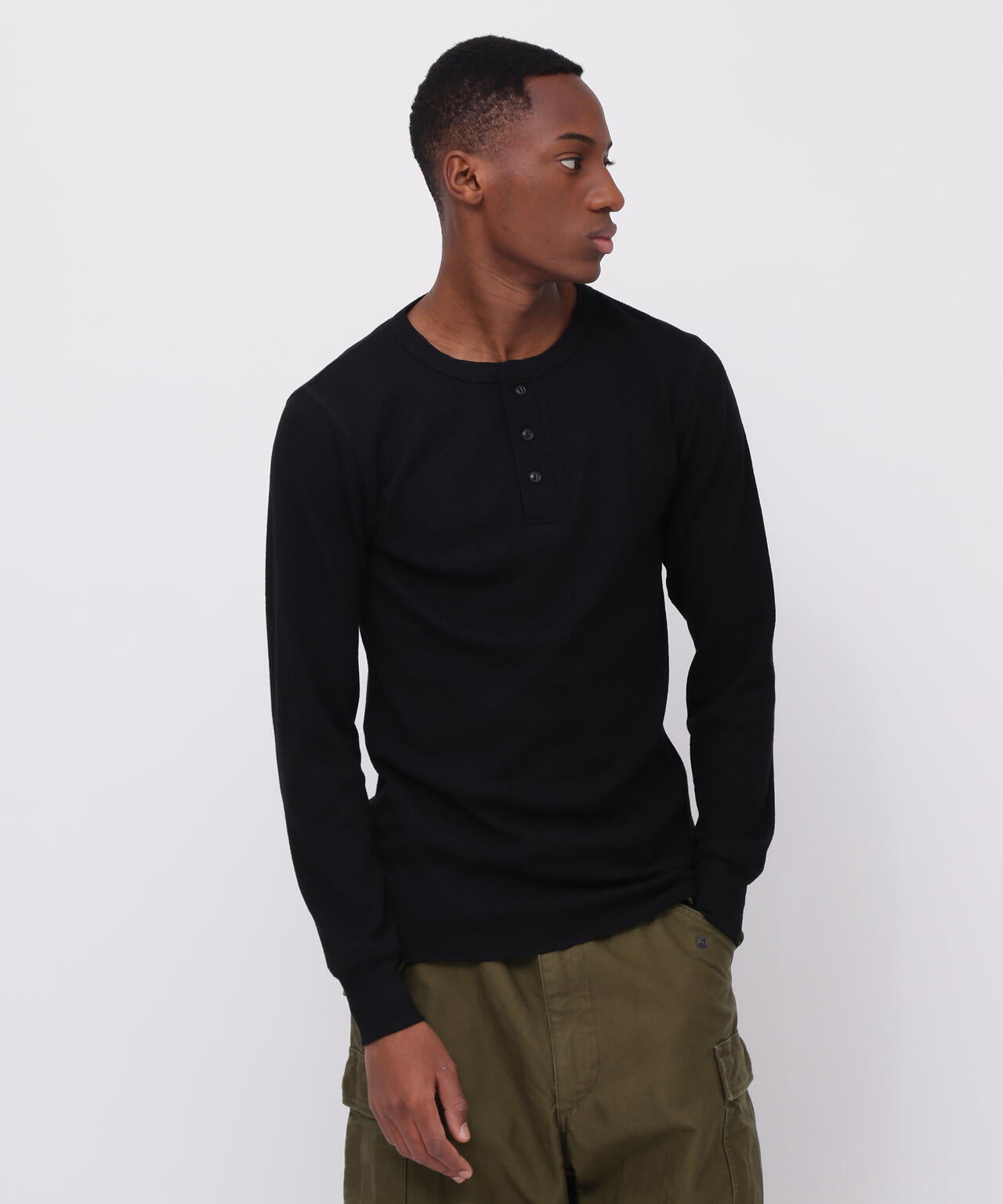 《DAILY/デイリー》L/S THERMAL HENLEY NECK T-SHIRT