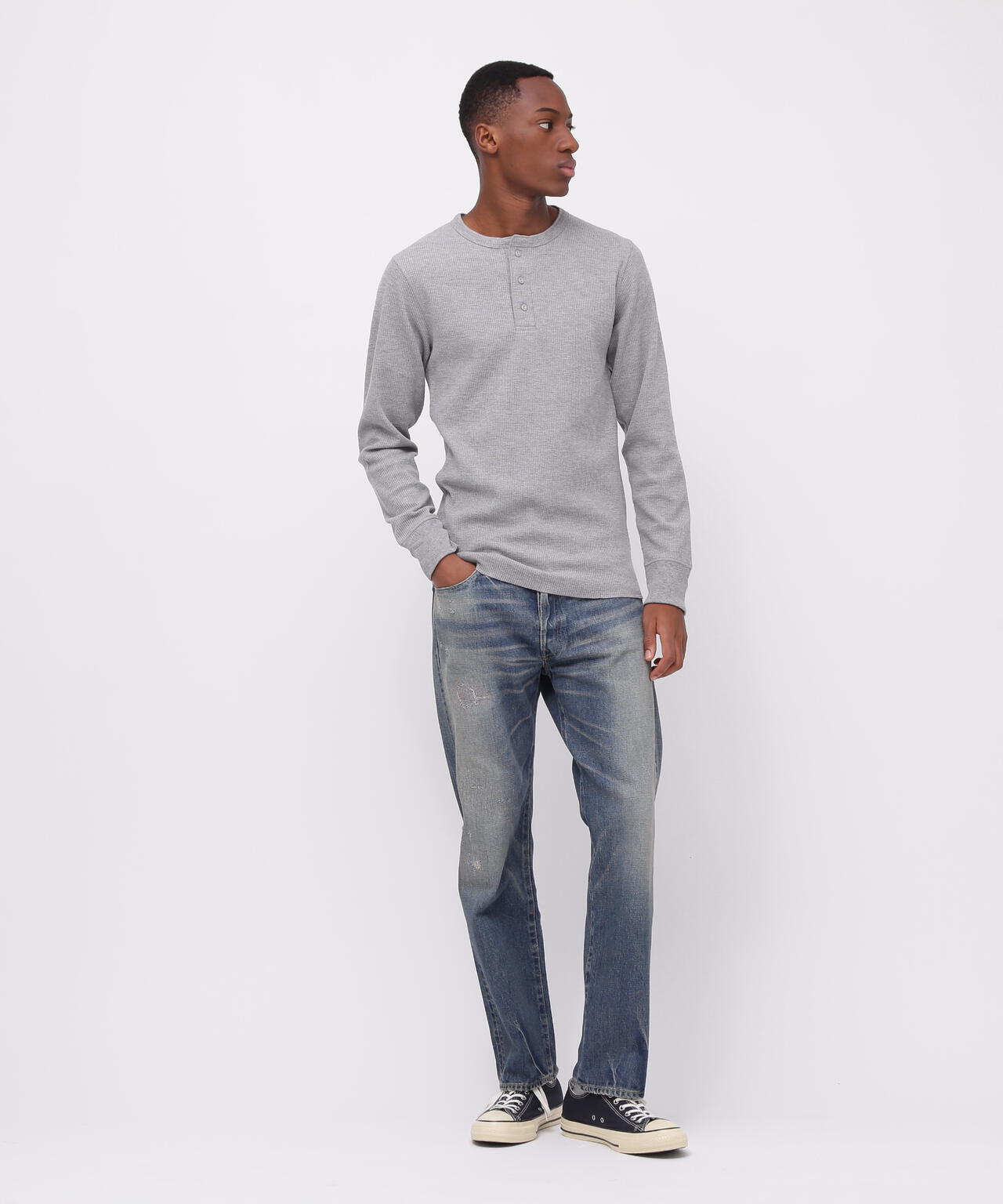《DAILY/デイリー》L/S THERMAL HENLEY NECK T-SHIRT