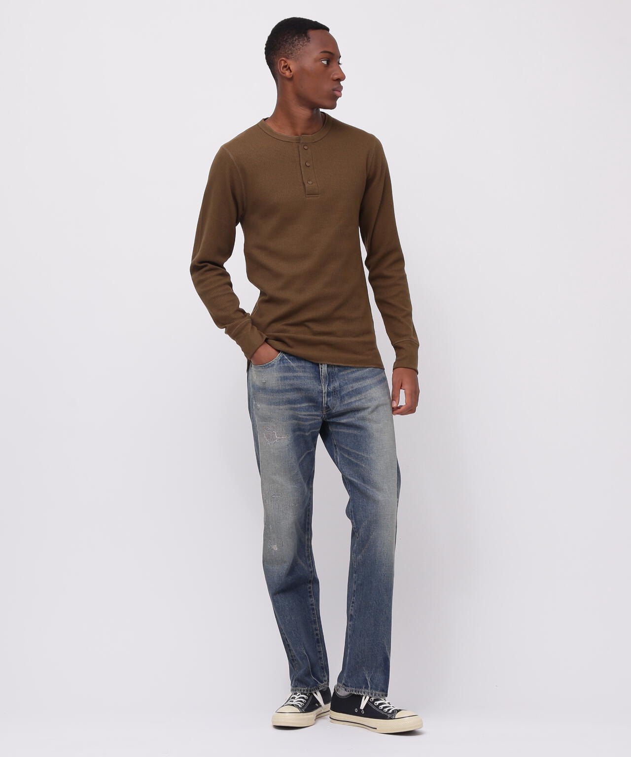《DAILY/デイリー》L/S THERMAL HENLEY NECK T-SHIRT