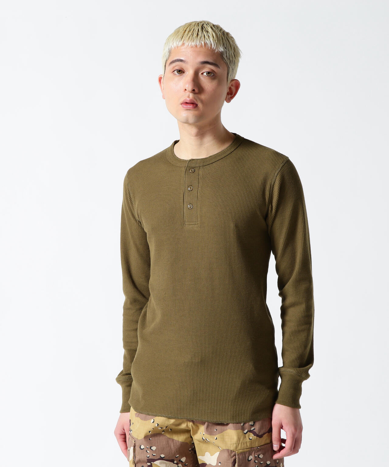 《DAILY/デイリー》L/S THERMAL HENLEY NECK T-SHIRT