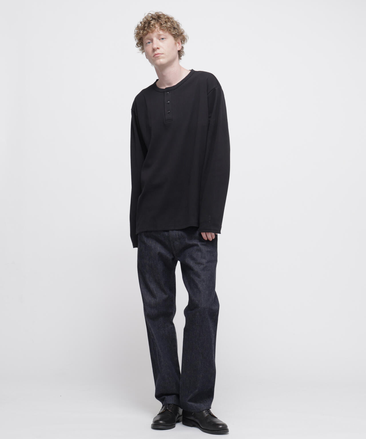 《DAILY/デイリー》BIG SIZE RIB L/S HENLEY NECK T-SHIRT