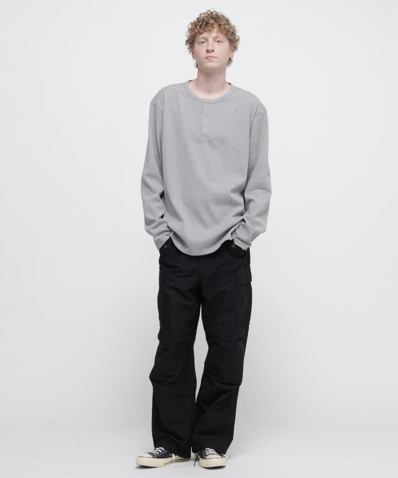 《DAILY/デイリー》BIG SIZE RIB L/S HENLEY NECK T-SHIRT