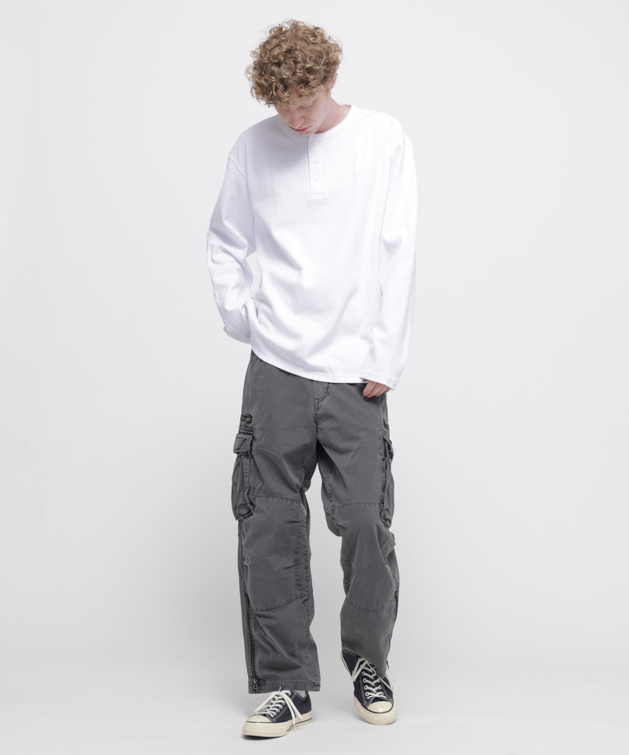 《DAILY/デイリー》BIG SIZE RIB L/S HENLEY NECK T-SHIRT