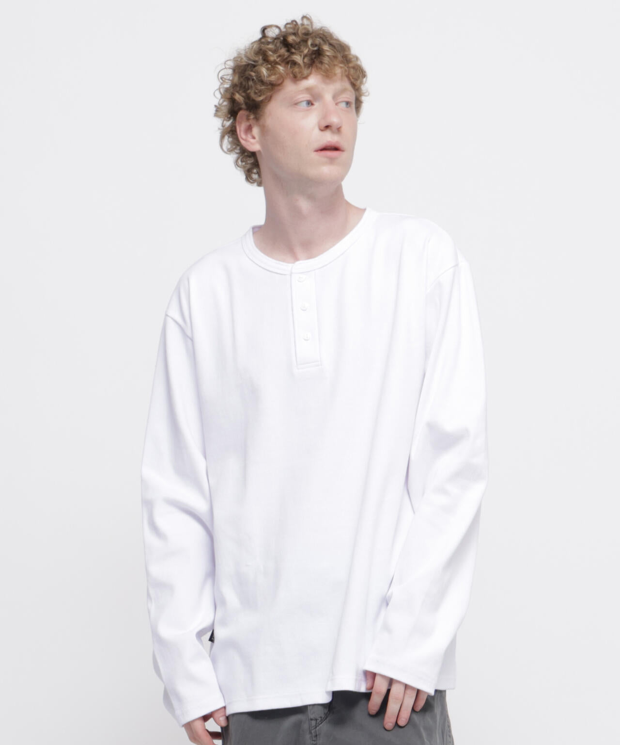 《DAILY/デイリー》BIG SIZE RIB L/S HENLEY NECK T-SHIRT
