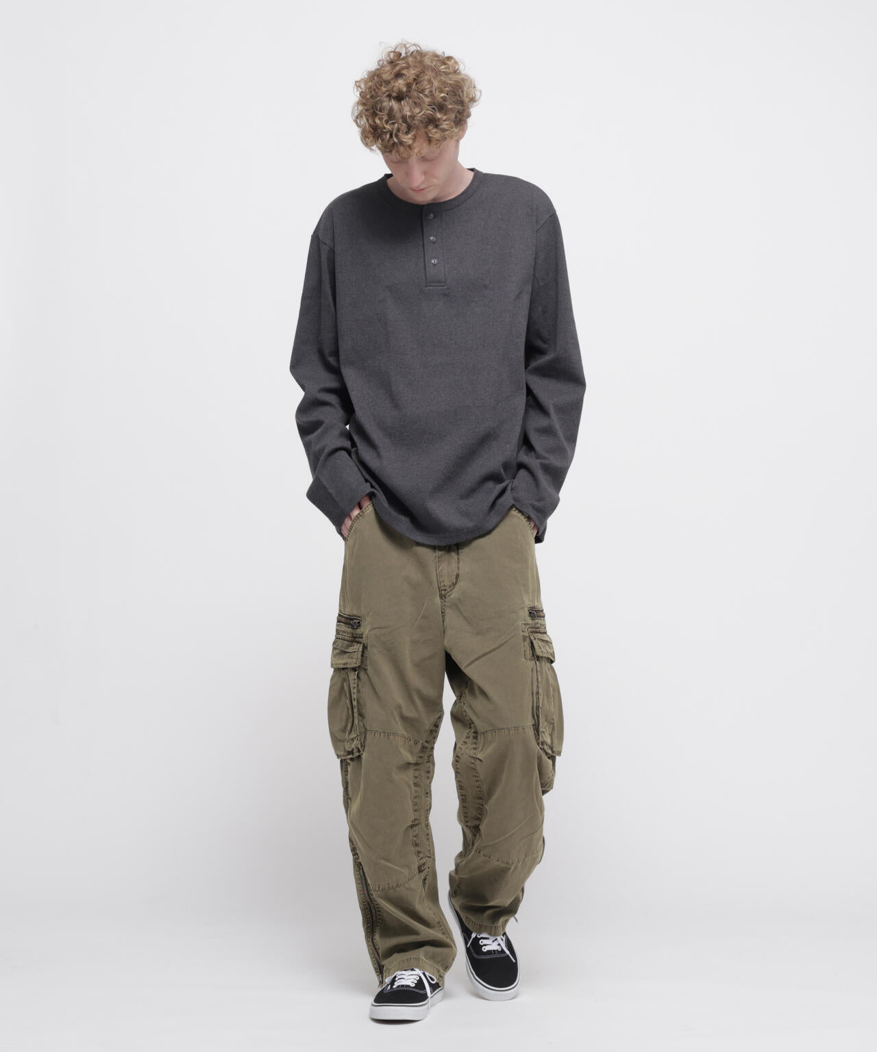 《DAILY/デイリー》BIG SIZE RIB L/S HENLEY NECK T-SHIRT
