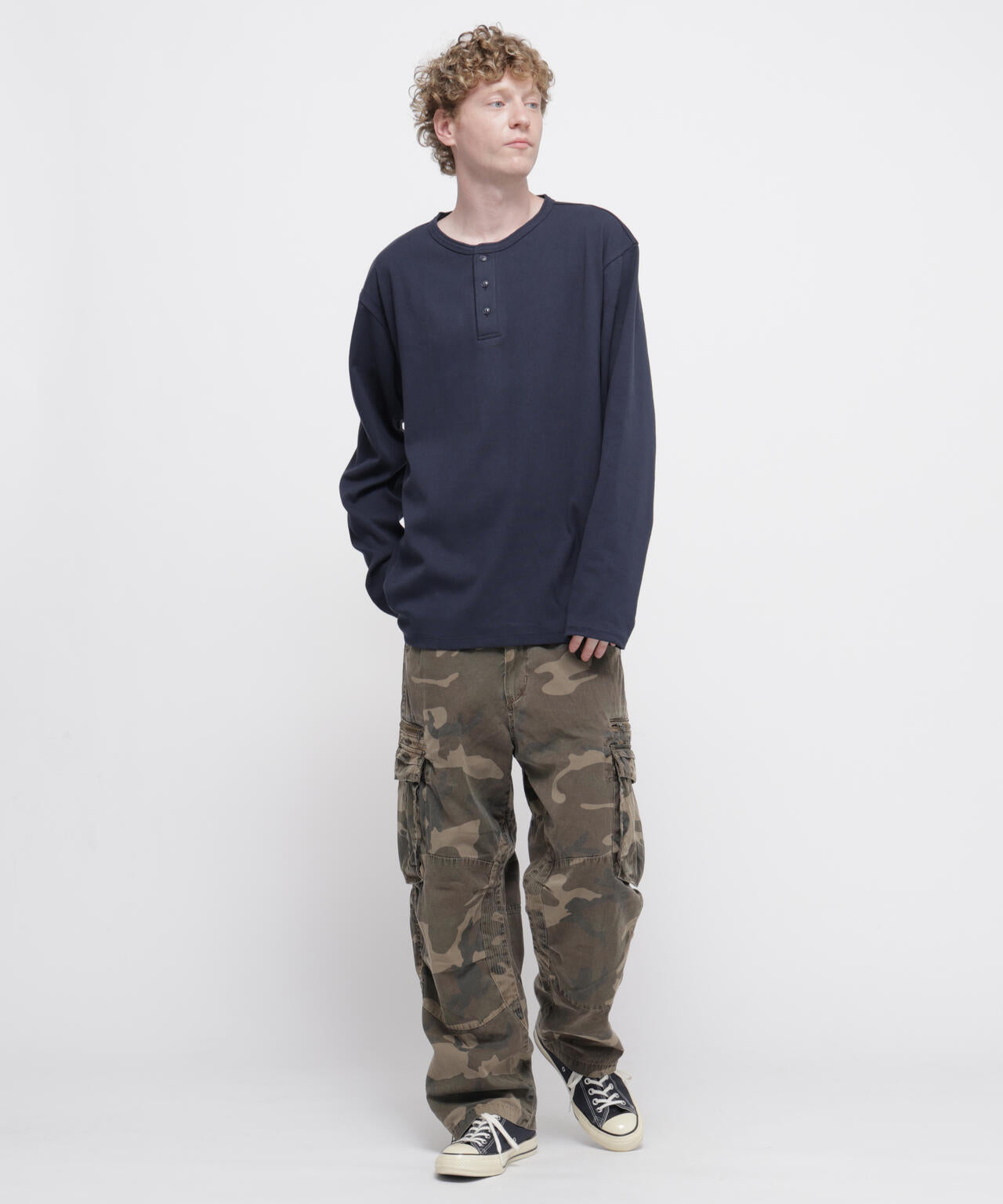 《DAILY/デイリー》BIG SIZE RIB L/S HENLEY NECK T-SHIRT