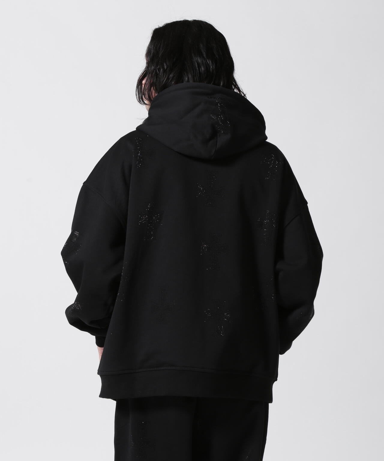UNKNOWNLONDON/アンノウンロンドン/BLACK×BLACK CROSS REVERSIBLE ZIP HOODIE