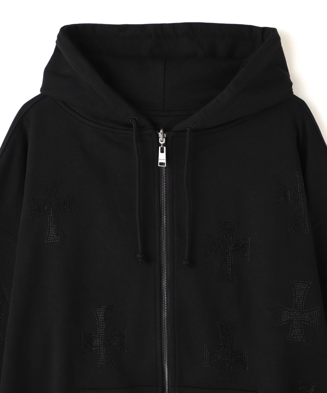 UNKNOWNLONDON/アンノウンロンドン/BLACK×BLACK CROSS REVERSIBLE ZIP HOODIE