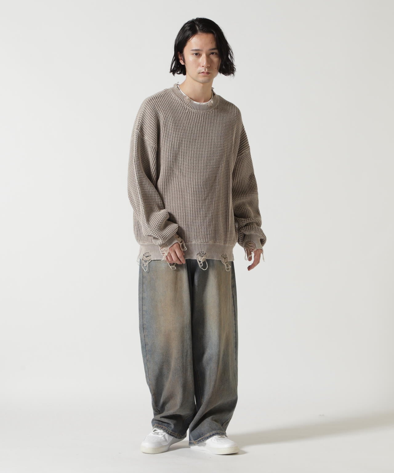【WEB&DEPOT限定】Dankeschon/ダンケシェーン/PIGMENT STONEWASH DAMAGE AZE CREWNECK