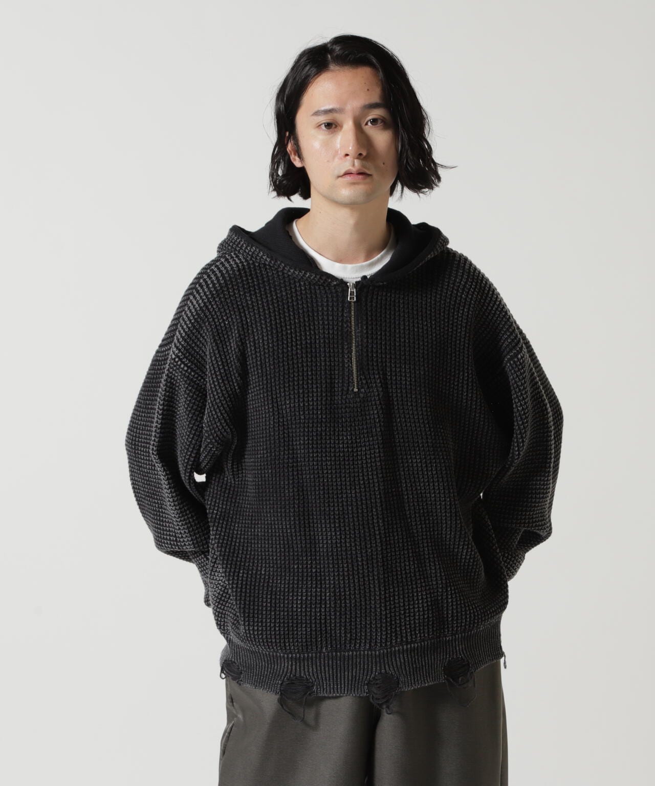 【WEB&DEPOT限定】Dankeschon/ダンケシェーン/PIGMENT STONEWASH DAMAGE AZE HALFZIP