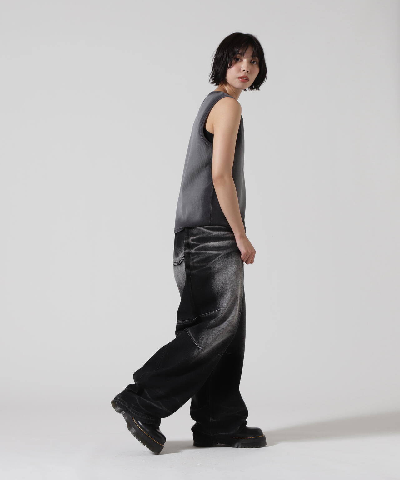 BLR/ビーエルアール/EMBOSSED WAVE W DENIM PANTS BLACK