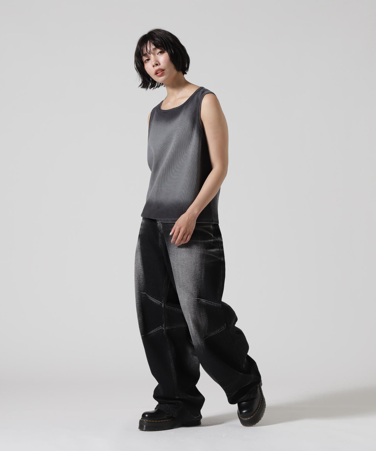 BLR/ビーエルアール/EMBOSSED WAVE W DENIM PANTS BLACK