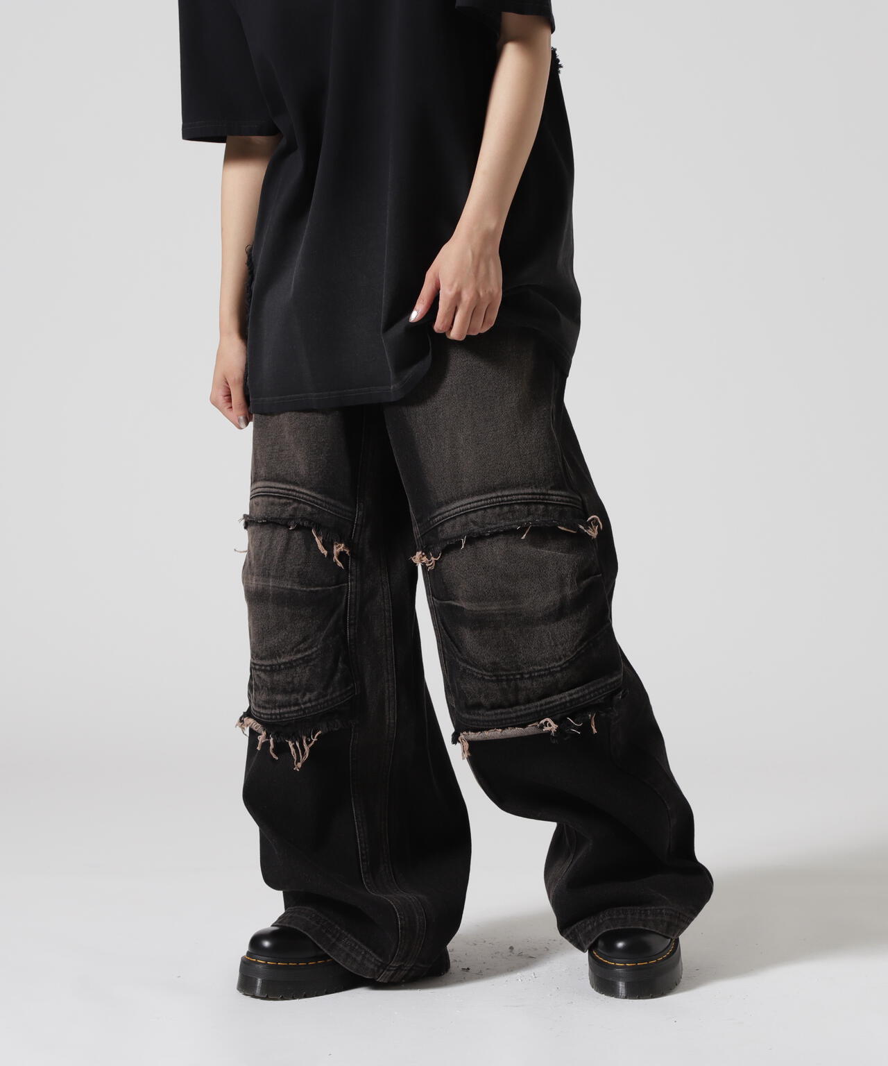 BLR/ビーエルアール/KNEE POINT WASHED DENIM PANTS