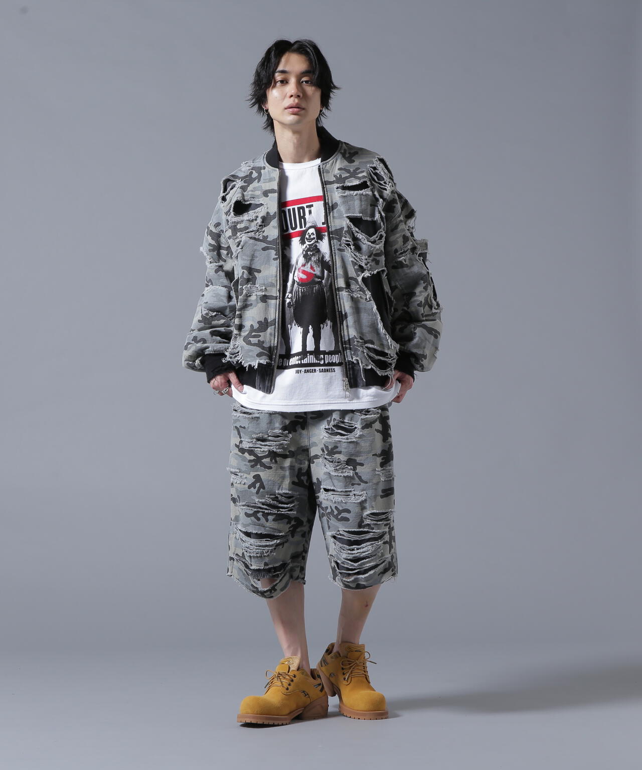 DankeSchon/ダンケシェーン/LAYER RIPSTOP CAMO & DENIM SHORTS