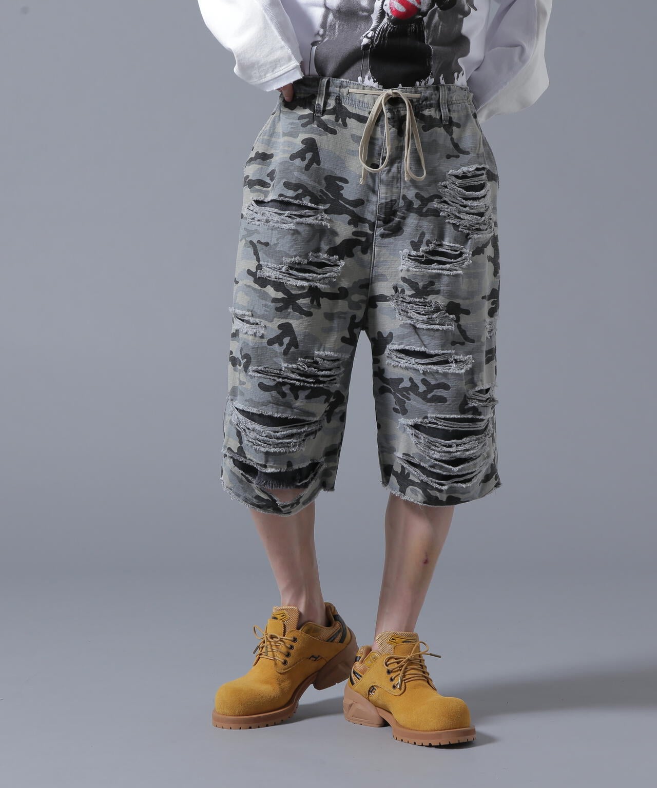 DankeSchon/ダンケシェーン/LAYER RIPSTOP CAMO & DENIM SHORTS