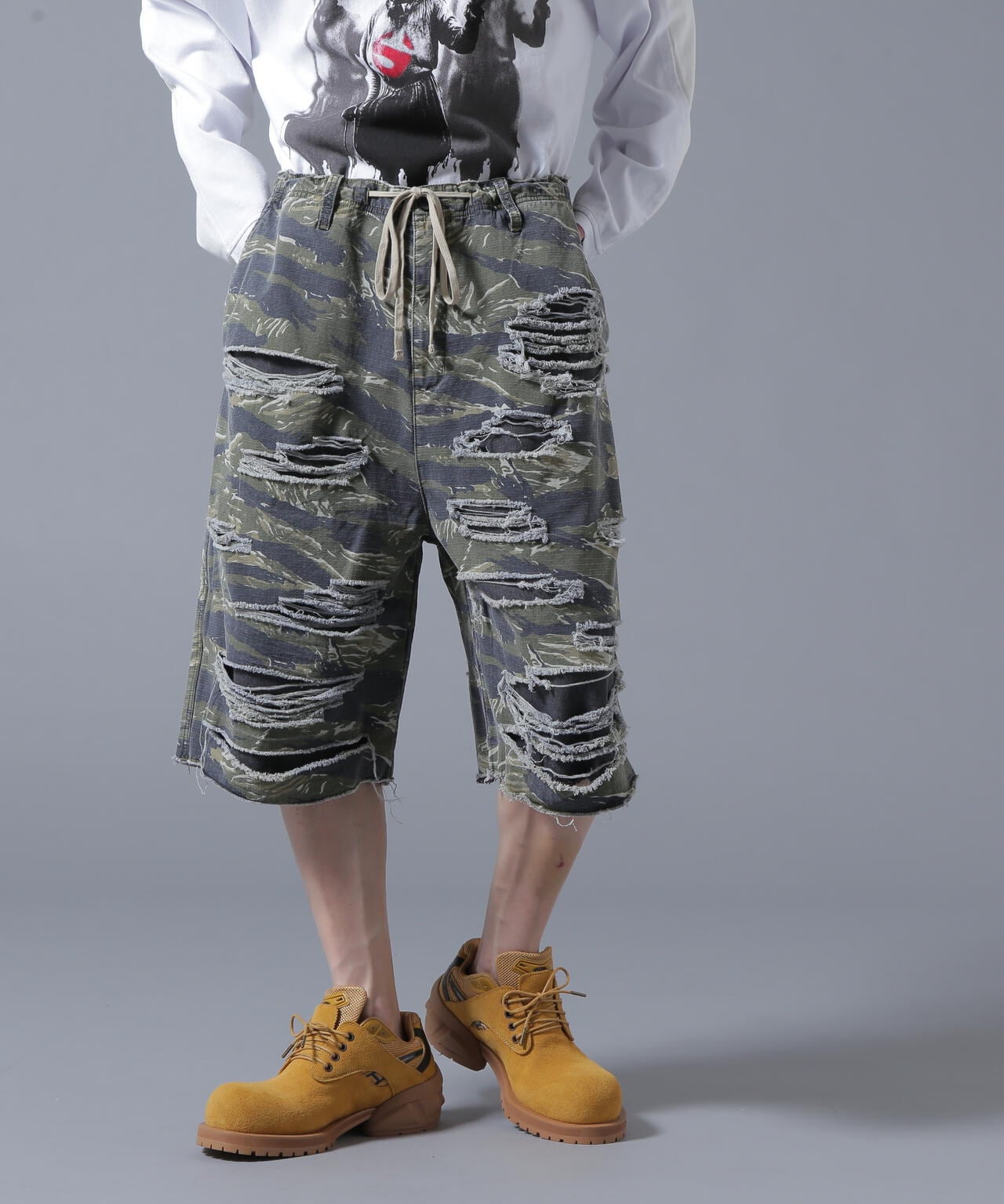 DankeSchon/ダンケシェーン/LAYER RIPSTOP CAMO & DENIM SHORTS