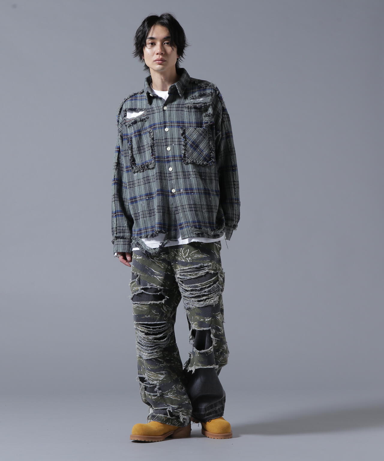 DankeSchon/ダンケシェーン/PIGMENT DAMAGE FLANNEL CHECK LONG SLEEVE SHIRTS