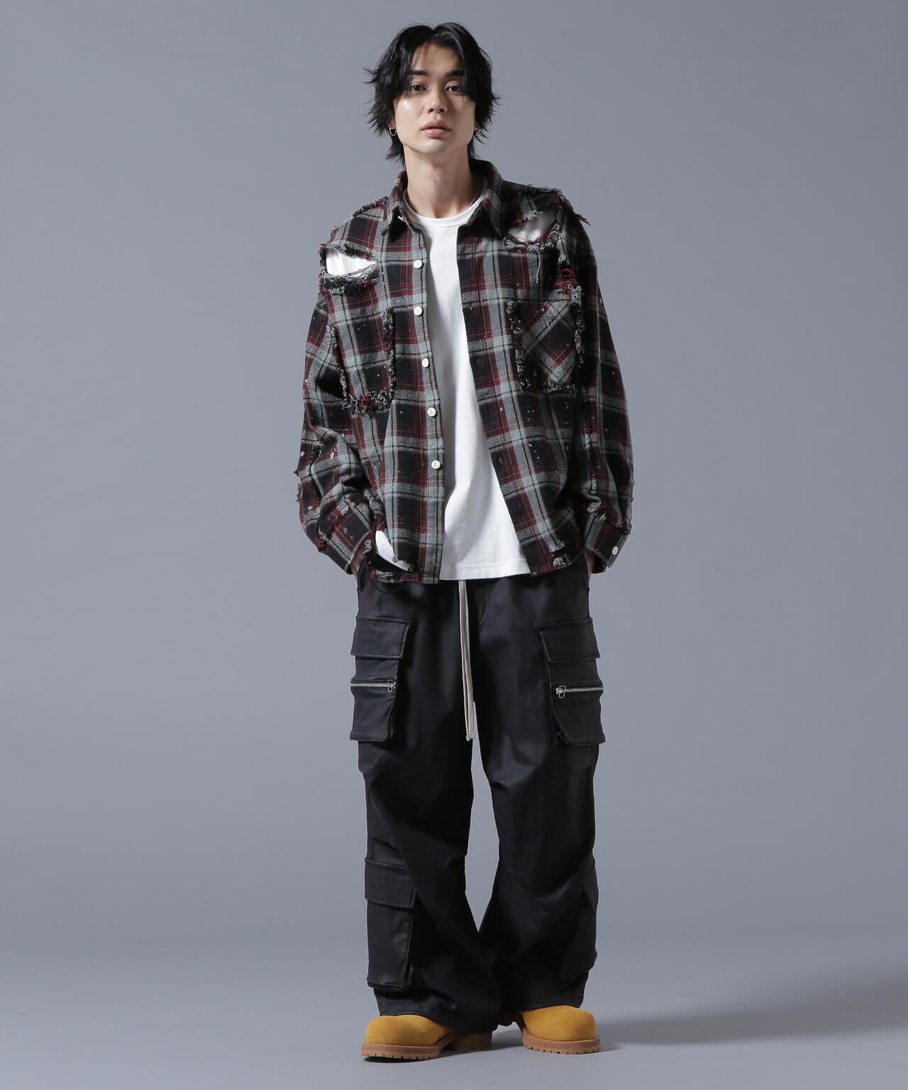 DankeSchon/ダンケシェーン/PIGMENT DAMAGE FLANNEL CHECK LONG SLEEVE SHIRTS